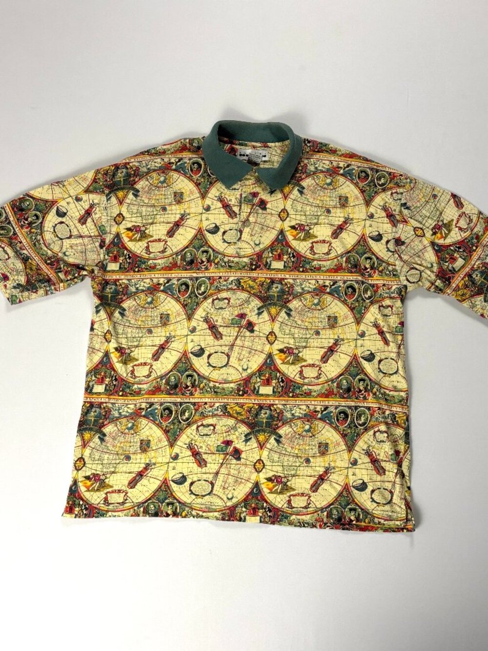 Vintage Golf Globe Map Mens Polo Shirt Size Large AOP Albert Nipon